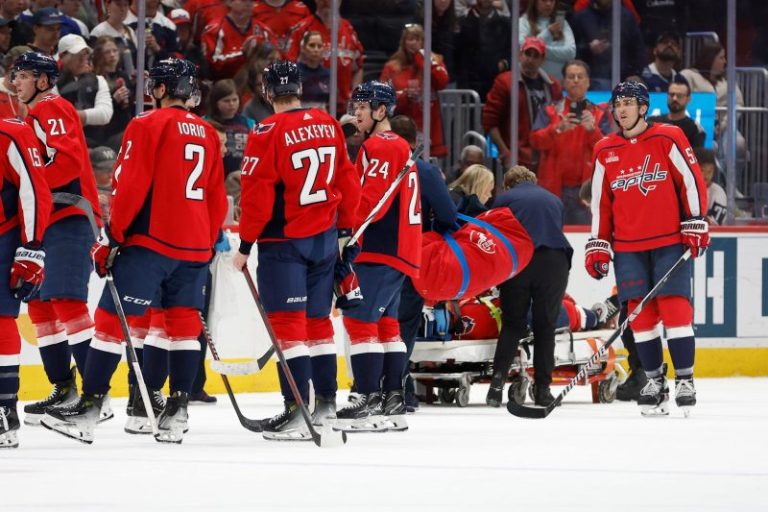 Capitals player leaves game on stretcher after shove into boards