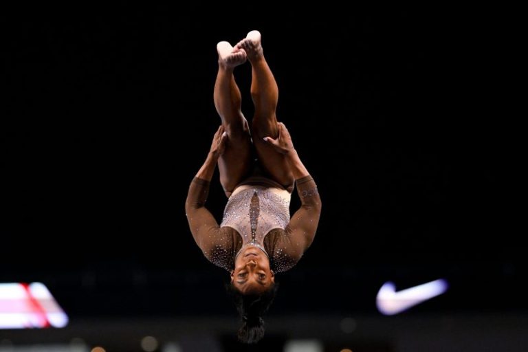 Simone Biles puts on show in practice with signature vault