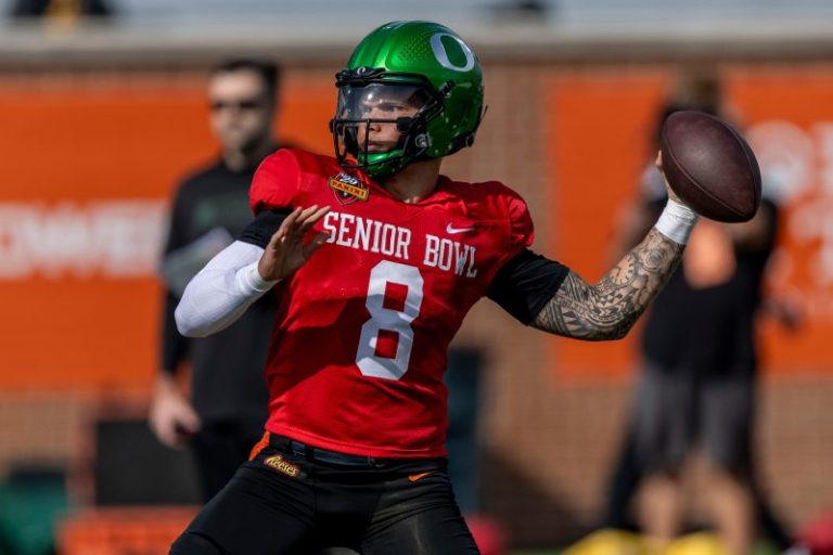 Dillon Gabriel’s Senior Bowl helmet to represent his three schools